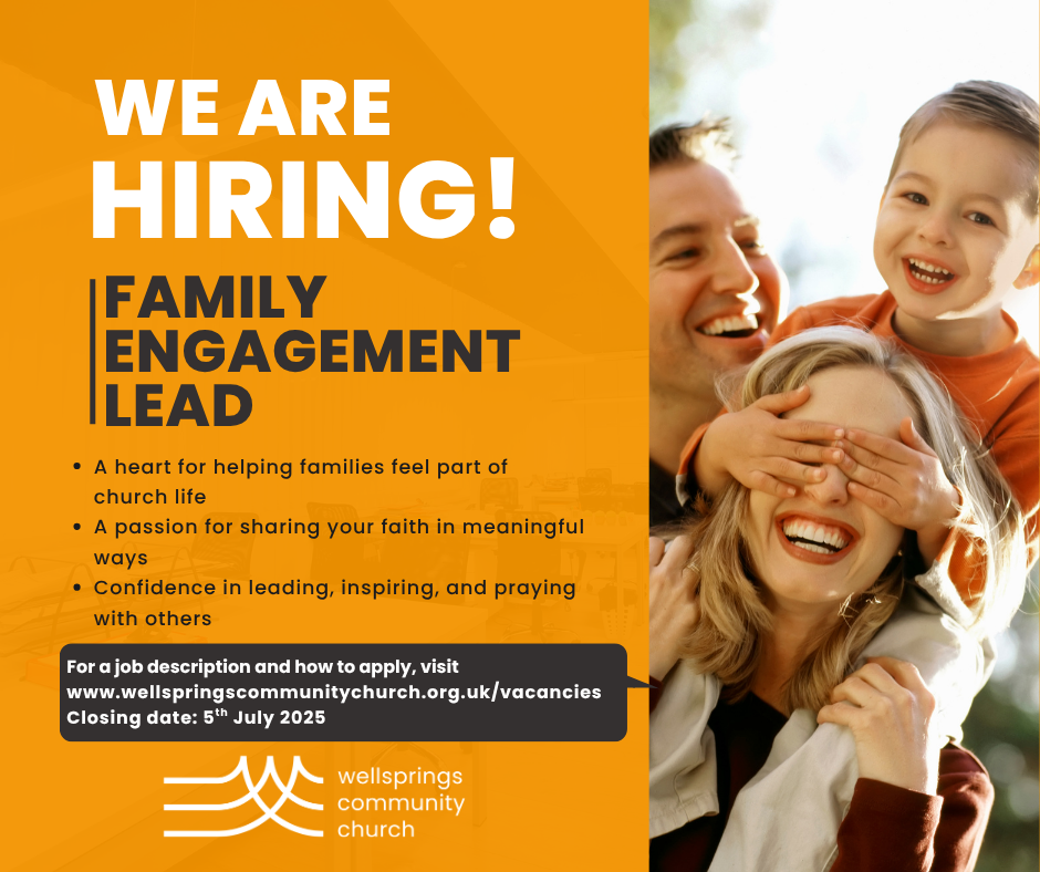 We are hiring! Families Engagement Lead. Illustrated by family image.